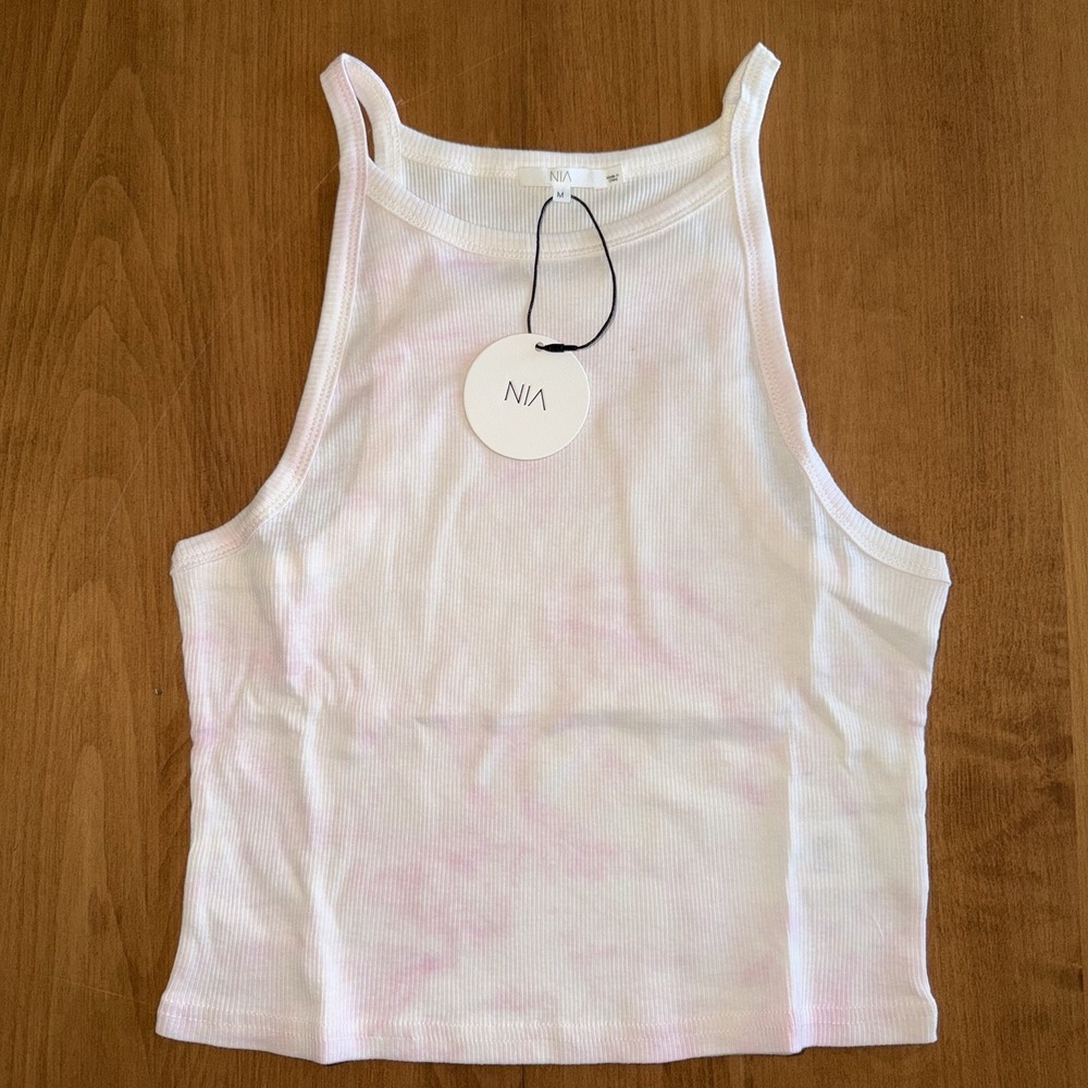 NEW NIA Women's ‎ 100% Cotton High Razor Tank Top Size Medium Pink Tie Dye